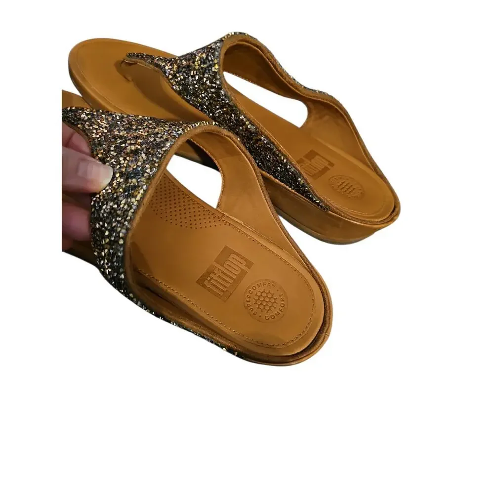 FitFlop Banda Roxy Embellished Thong Sandal for Women brown leather sz 11